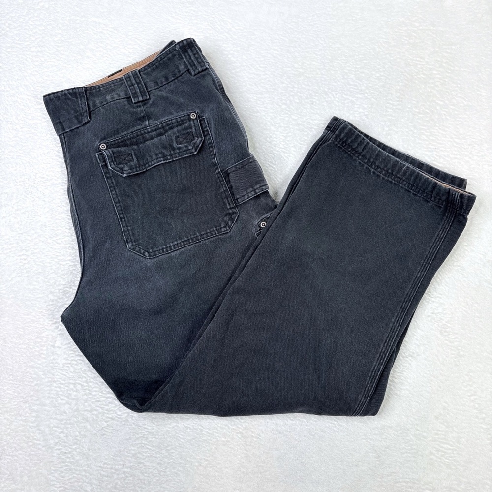 Duluth Trading Co Mens 42x32 Black Fire Hose Cargo Work Pants Faded Actual 39x29